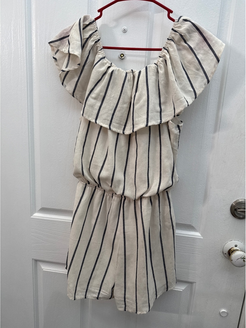 She + Sky Large Striped Off-Shoulder Romper